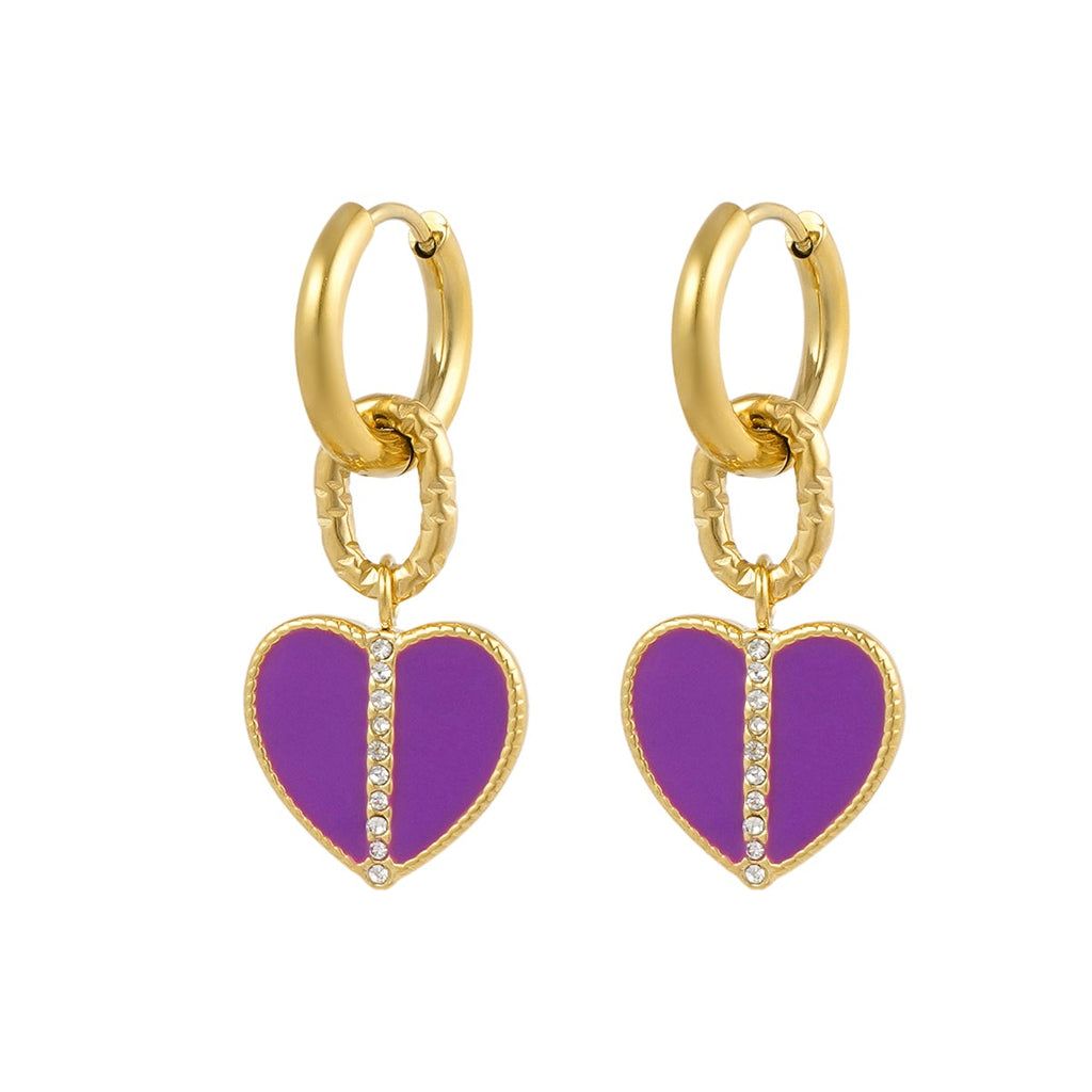 Violet Spark Heart Hoops
