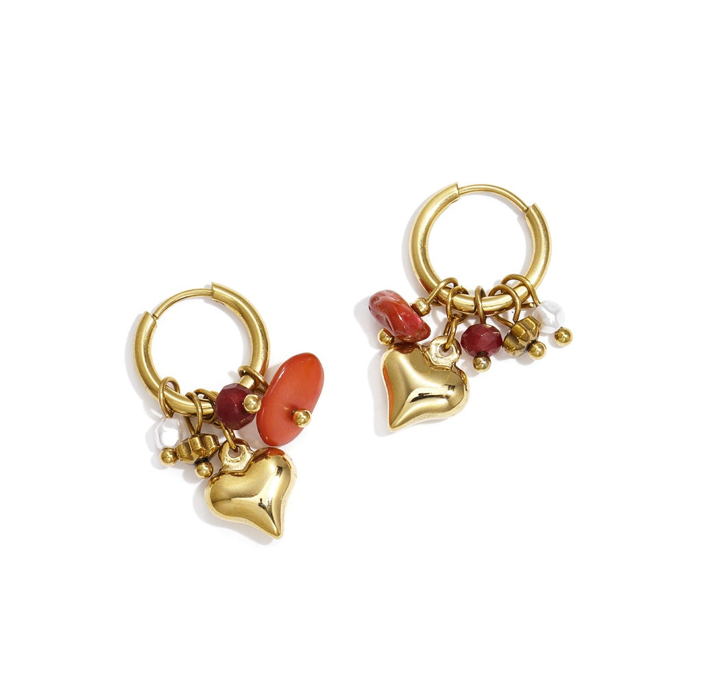 Gold Heart Charm Hoops