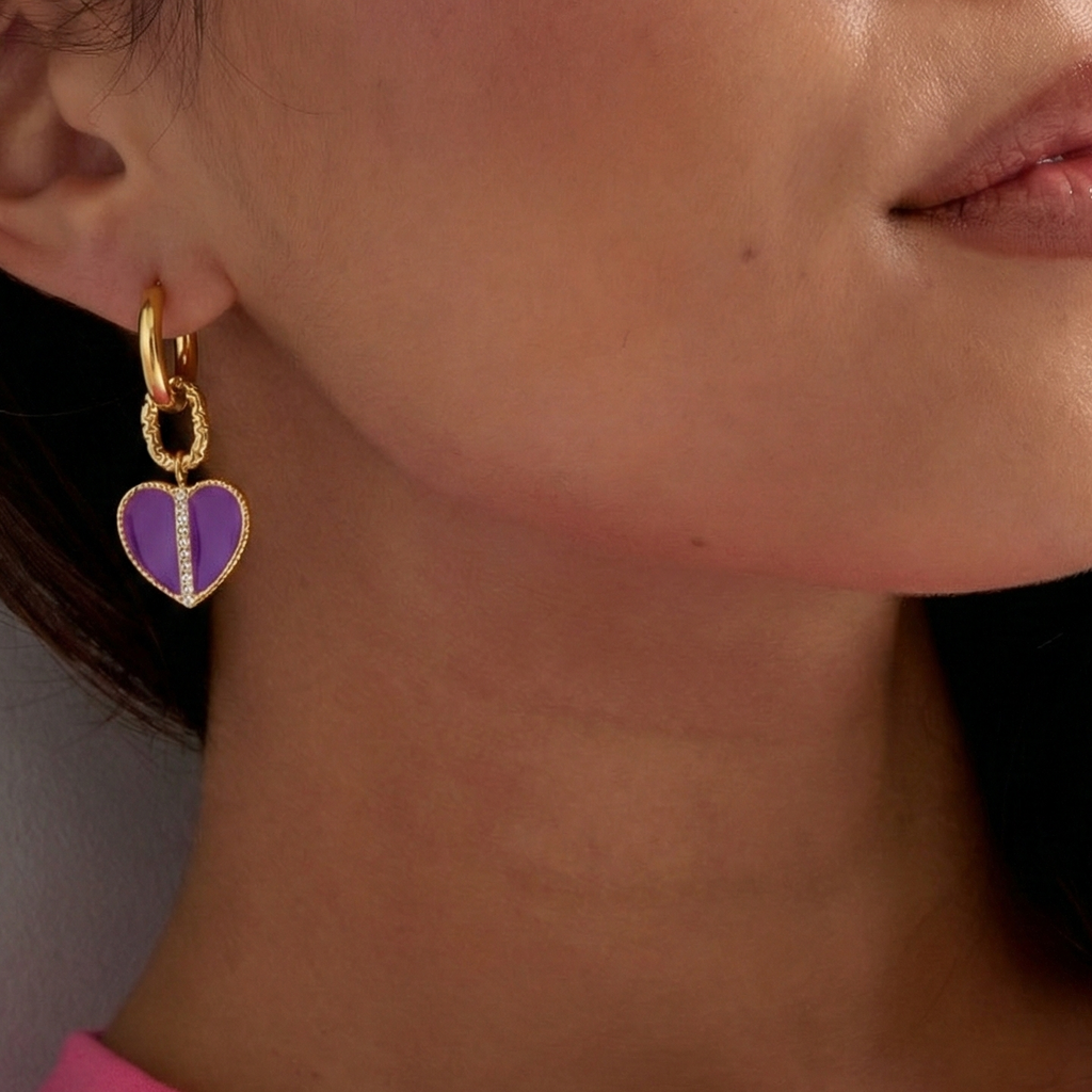 Violet Spark Heart Hoops